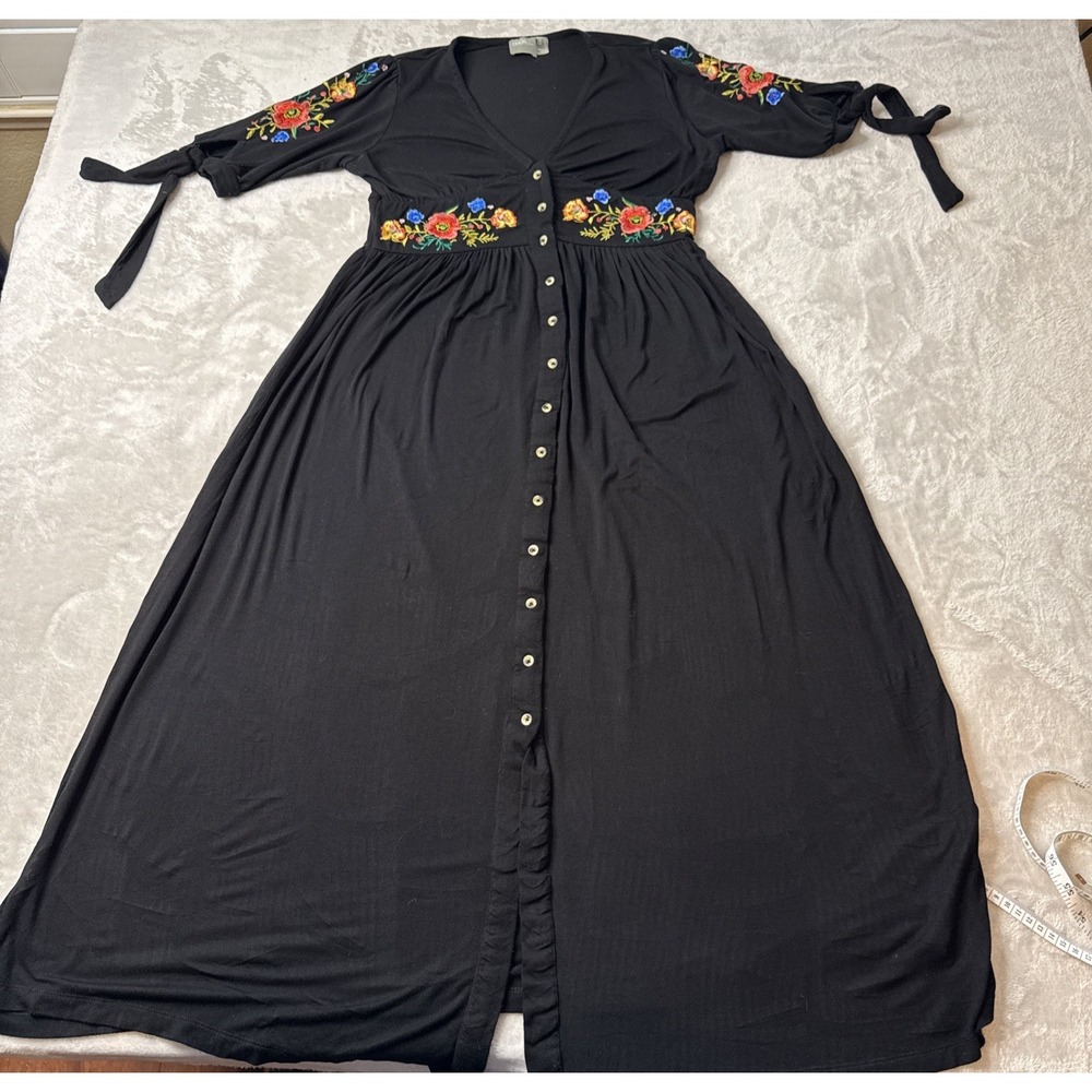 Asos Black Floral Embroidered Midi Dress Size‎ 2